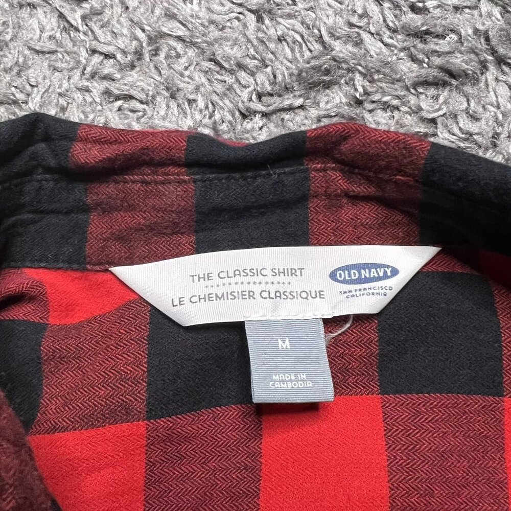 Old Navy Flannel Shirt Womens Medium Red Buffalo Plaid Long Sleeve Button Up - Picture 8 of 9
